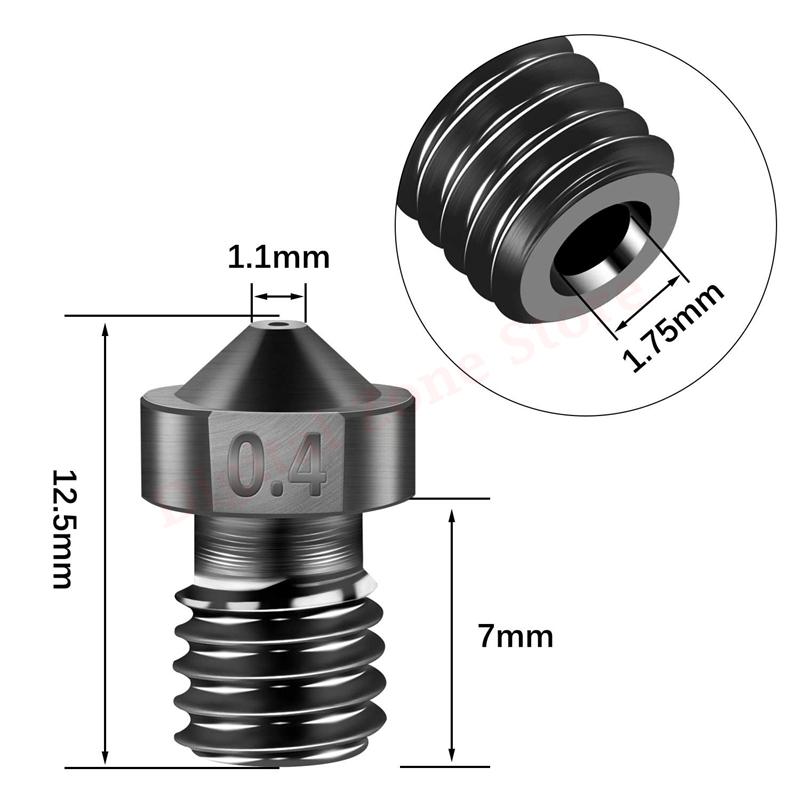Máy In 3D Đầu Phun Bằng Thép Cứng 0.4mm, E3D V5 V6 Đầu Phun 0.2mm 0.3mm 0.5mm 0.6mm 0.8mm 1.0mm1.75mm V6 Hotend Prusa I3