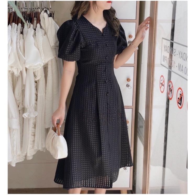 ĐẦM XOÈ CARO NÚT BỌC TAY PHỒNG