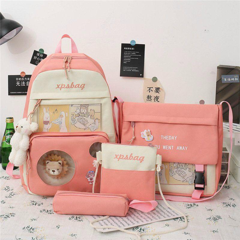 Set 4 món balo combo ulzzang đi học sinh sinh viên laptop cute - Sư Tử