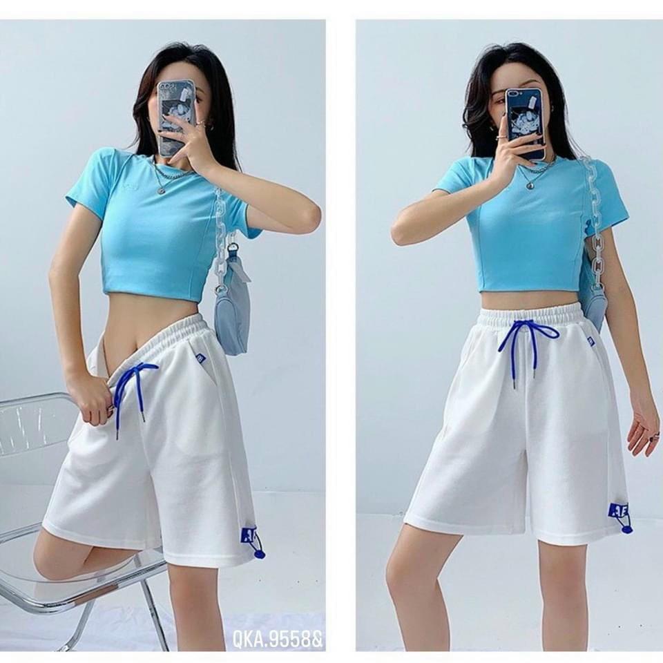 Quần Short Nữ In Logo AE Dây Rút Unisex Da Cá 3 Màu - Quần Đùi Ống Rộng Cạp Chun Chất V038