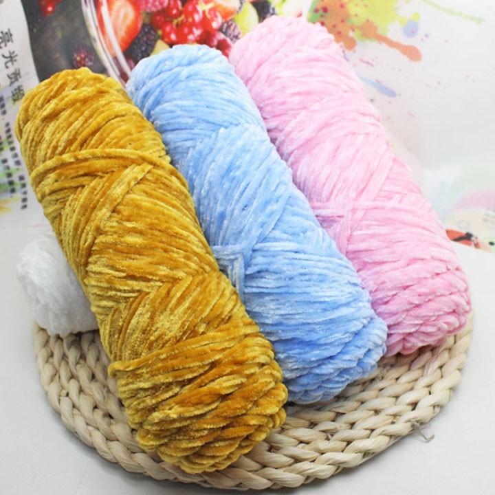 Len Sợi Đan Khăn Móc Thú Bông, Chăn Mền Mềm Mại Chất Len Nhung Chenille Mềm Mịn Cashmere 100g