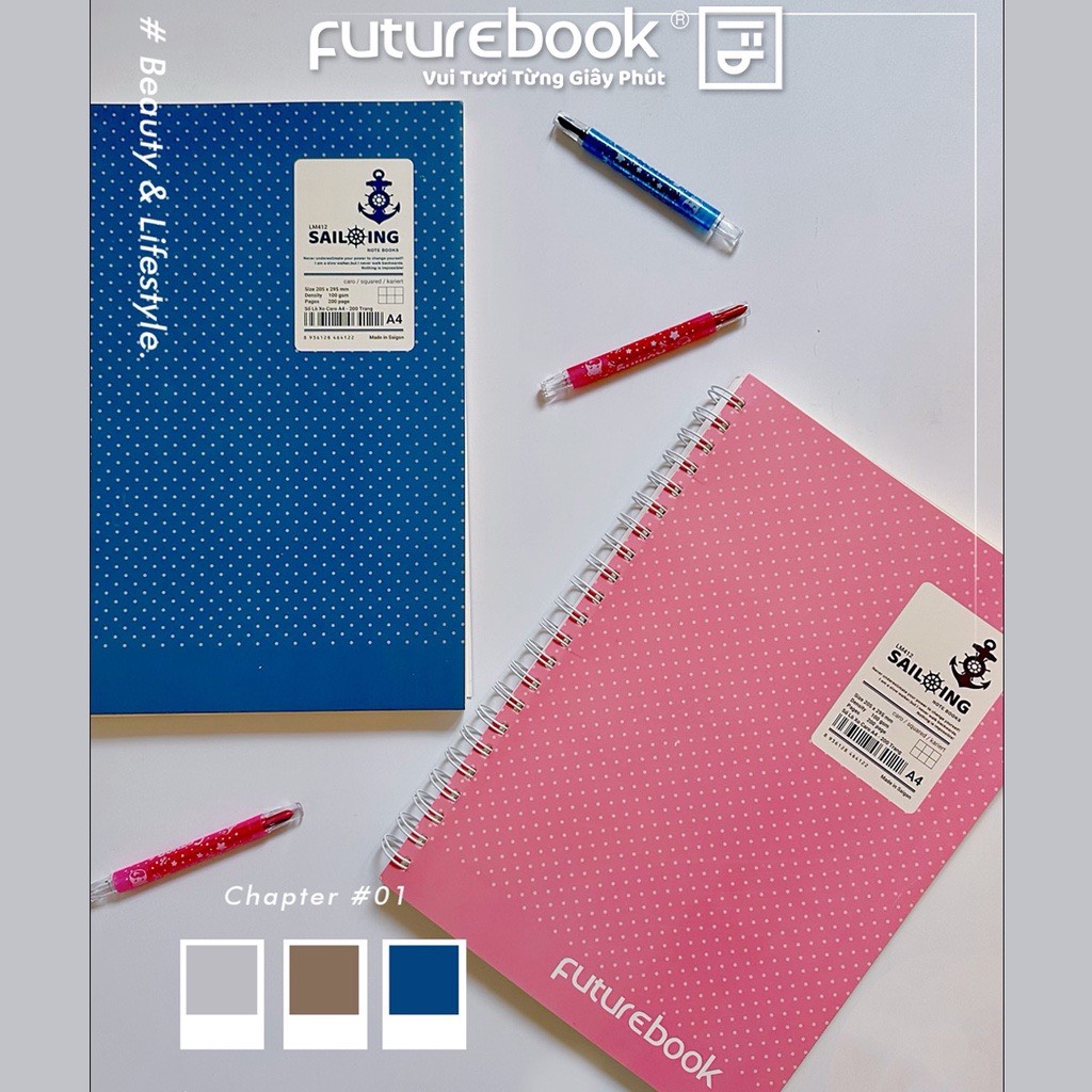 FUTUREBOOK - Sổ Lò Xo Bìa Mềm SaiLing A4_Dòng Kẻ Caro_200Trang_Định Lượng 100Gsm. MÃ SP LM412