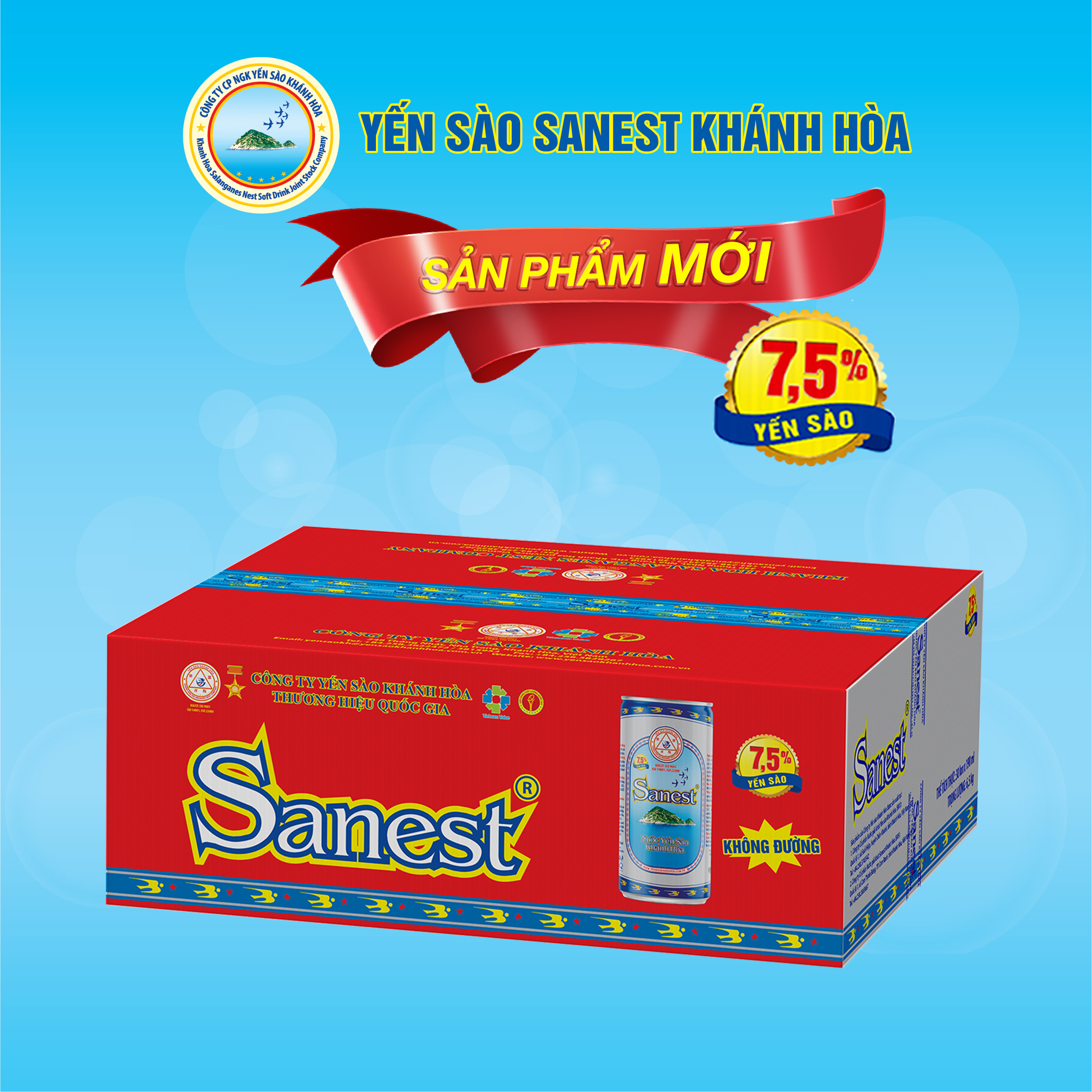 [Thùng 30 lon] Nước Yến sào Khánh Hòa Sanest không đường lon 190ml - S003T30