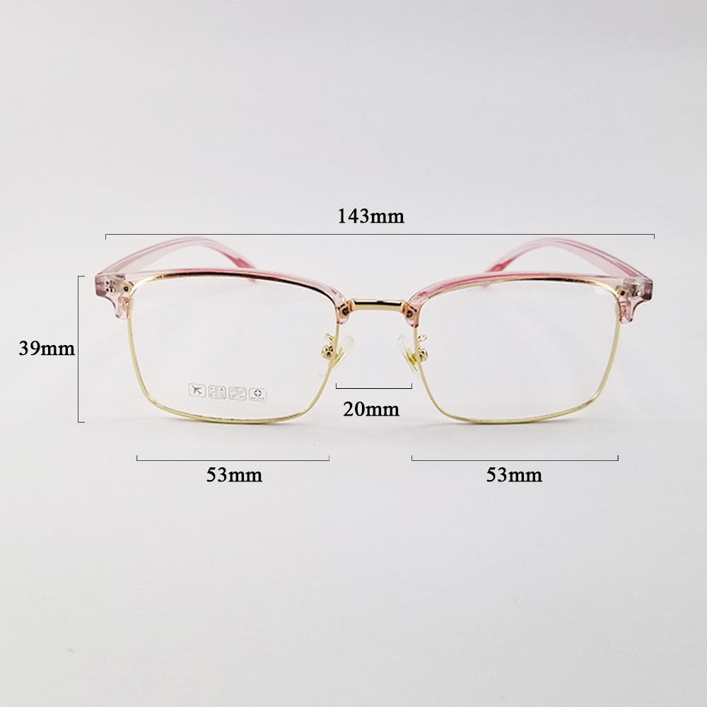 Gọng kính cận nam nữ màu hồng, đen mắt chữ nhật chất liệu nhựa/kim loại SA6205. Tròng giả cận 0 độ chống tia UV