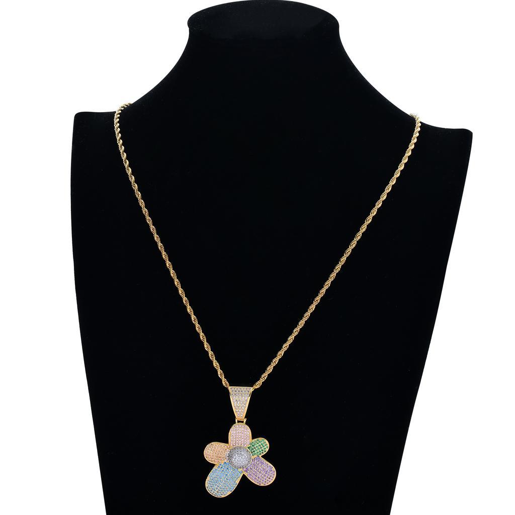 Cubic Zircon Flower Necklace  Fashion Charm Pendants Hiphop Jewelry