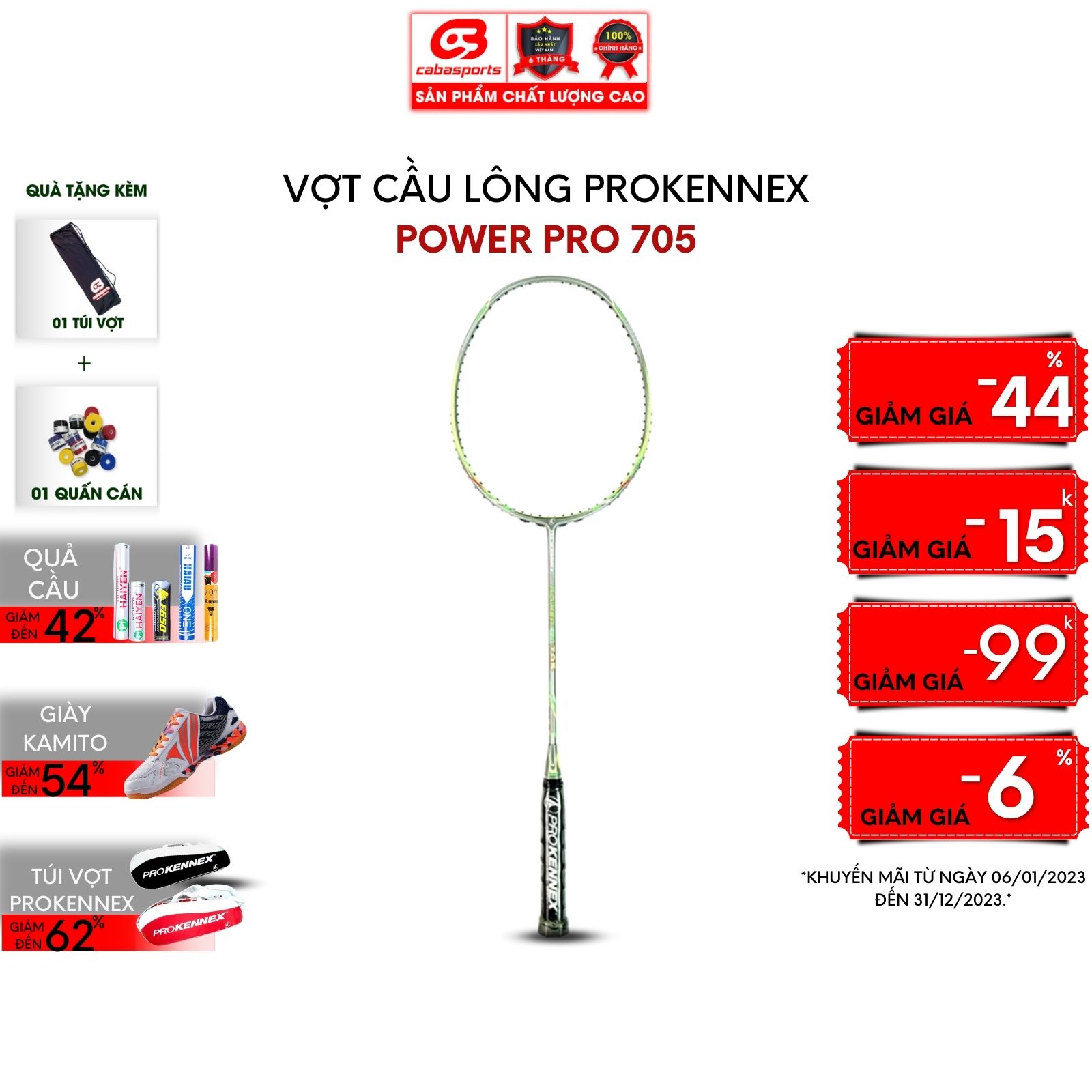 Vợt cầu lông Prokennex POWER PRO 705 Xanh Xám chuyên công - Đã đan lưới