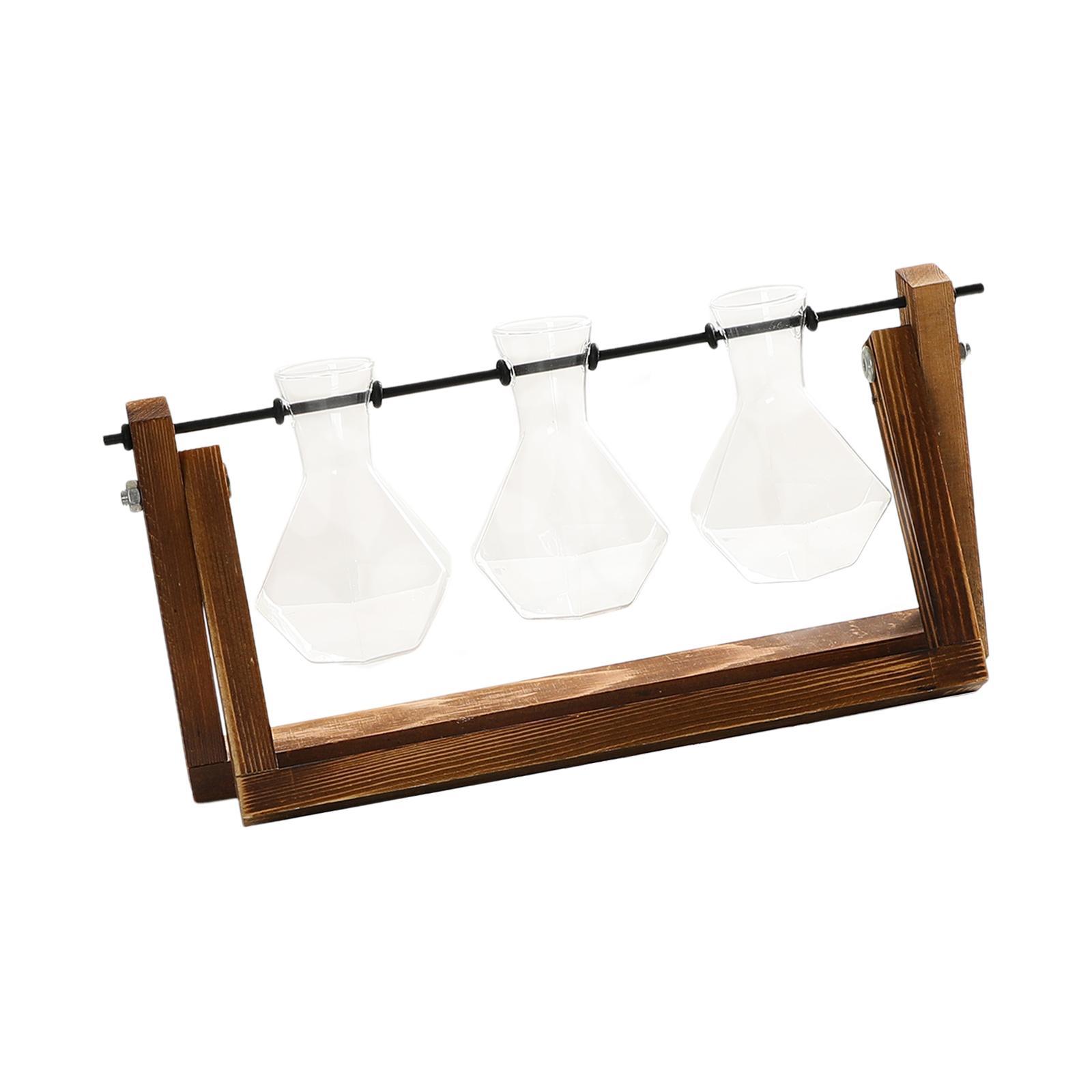 Glass Plant Terrarium Flower Bud Vase Hydroponics Wooden Rack Geometric Shelf
