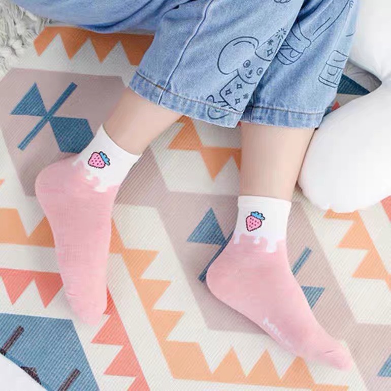 Set 5 Đôi Tất Dáng Dài In Hình Các Món Ăn Ngộ Nghĩnh Tone Màu Dịu Mát TN36
