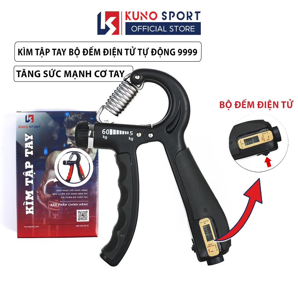 Kìm Bóp Tập Cơ Tay KUNO SPORT Bản Đếm Số Điện Tử Lực 5-60KG