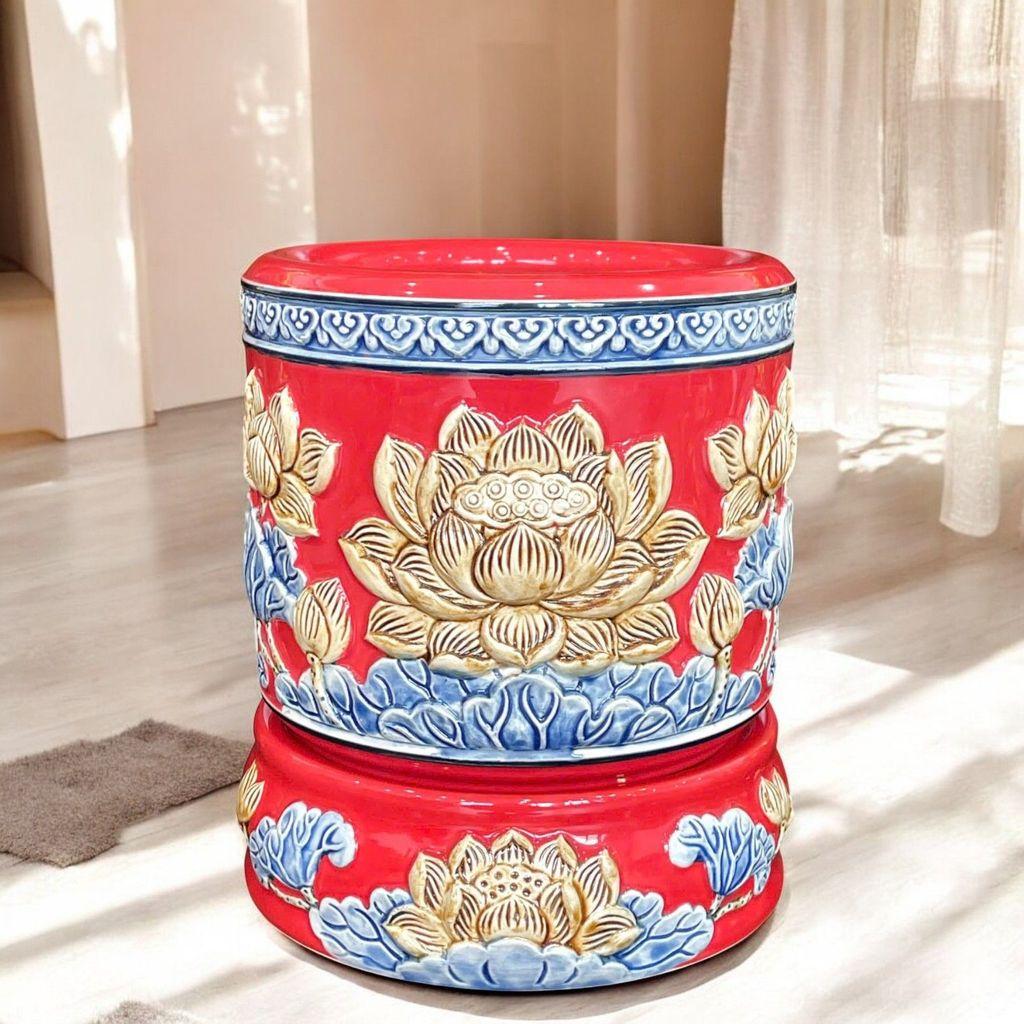 Bát Hương Rồng Đắp Nổi Cao Cấp Men Đỏ RỒNG VIỆT - Gốm Sứ Bát Tràng Bát Nhang Lư Hương Đẳng Cấp
