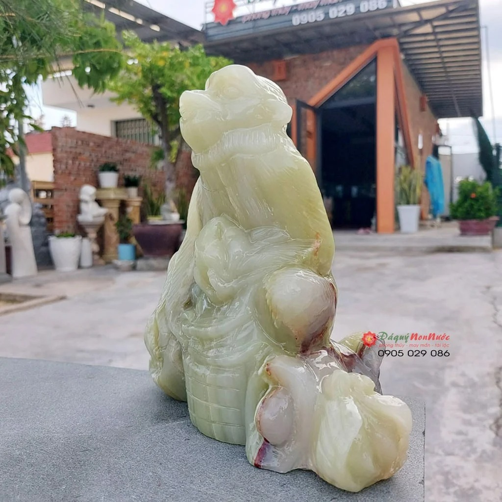 Tượng khỉ đá 12 con giáp phong thủy đá ngọc Paksitan 18cm đá Non Nước