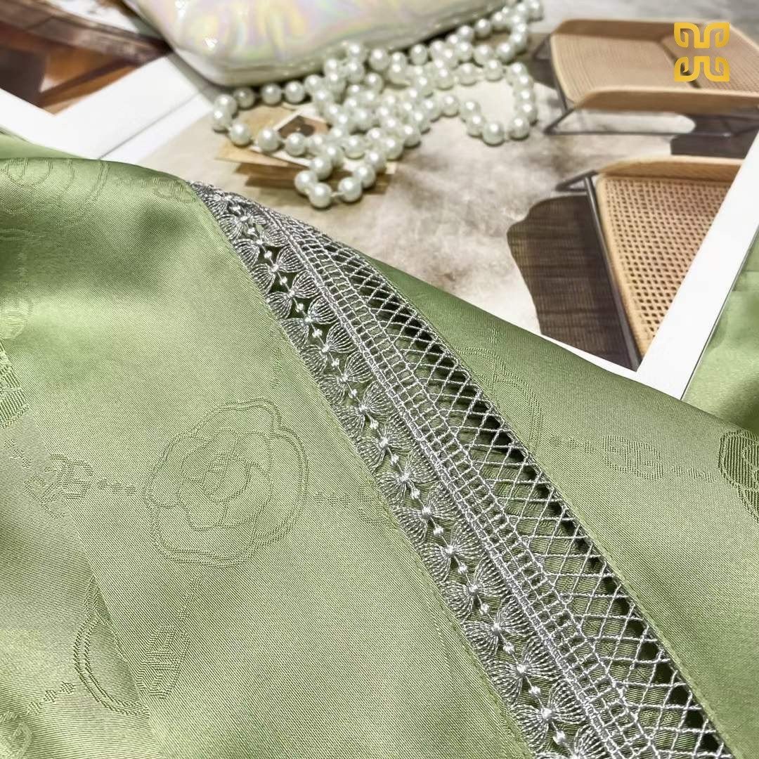 Chăn tencel. 60s tơ tằm viền ren vân chìm thương hiệu