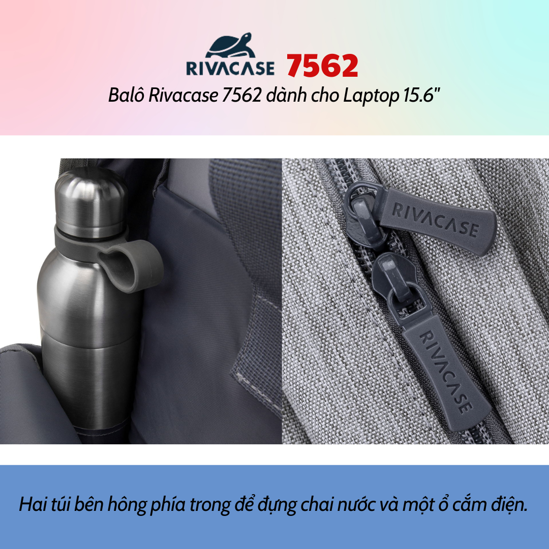 Balô Rivacase 7562 Để Vừa Laptop 15.6&quot; - Bảo Hành 24 Tháng - Hàng Chính Hãng