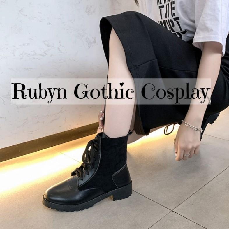 Giày Boots Cổ Cao Da PU phối da lộn cá tính