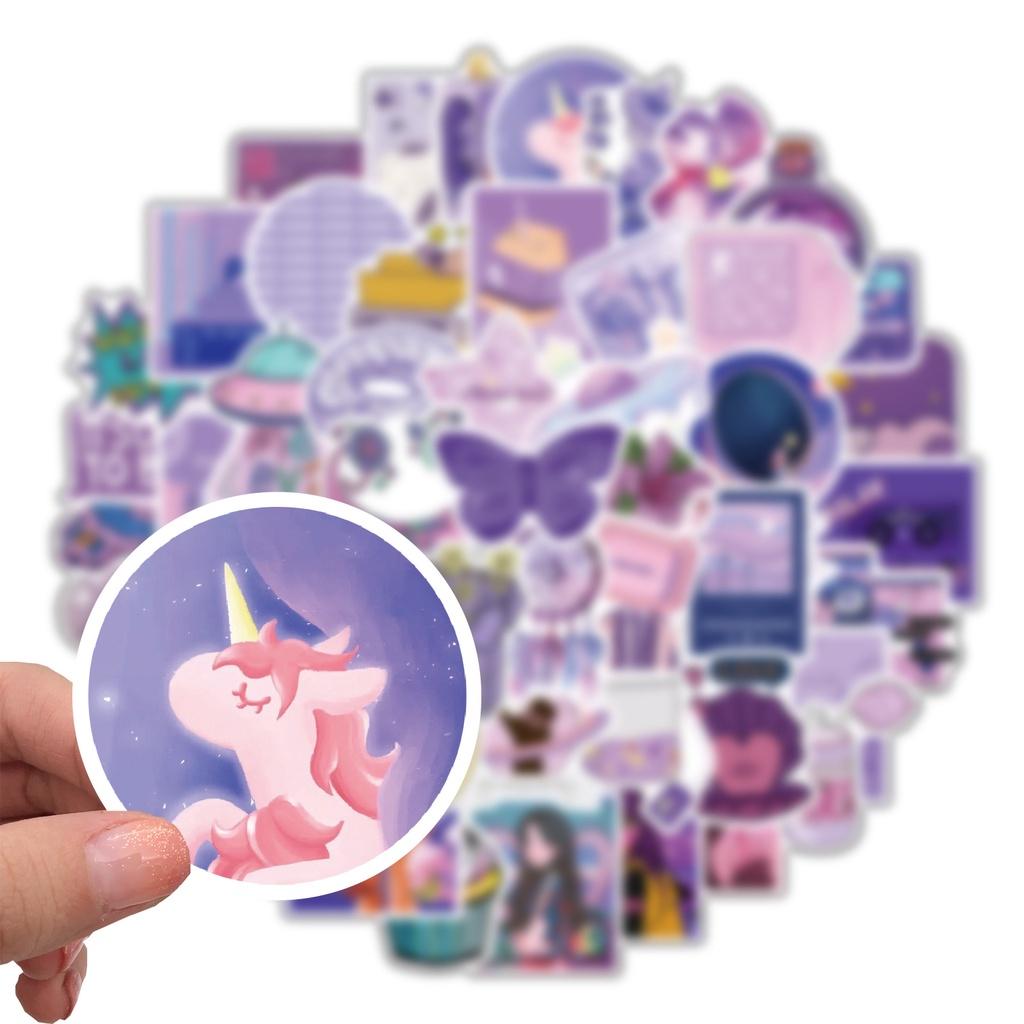 Set 50 Cái STICKER Khác Nhau Màu Tím Chống Thấm Nước Trang Trí Điện Thoại , Laptop , Vali Siêu Cute