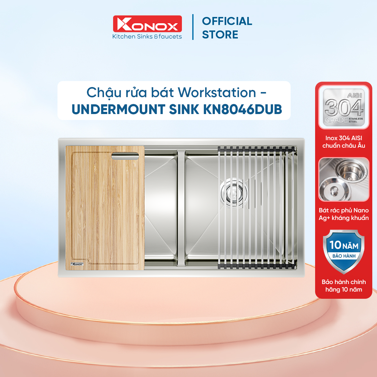 Chậu rửa bát inox KONOX Workstation - Undermount Series Model KN8046DUB