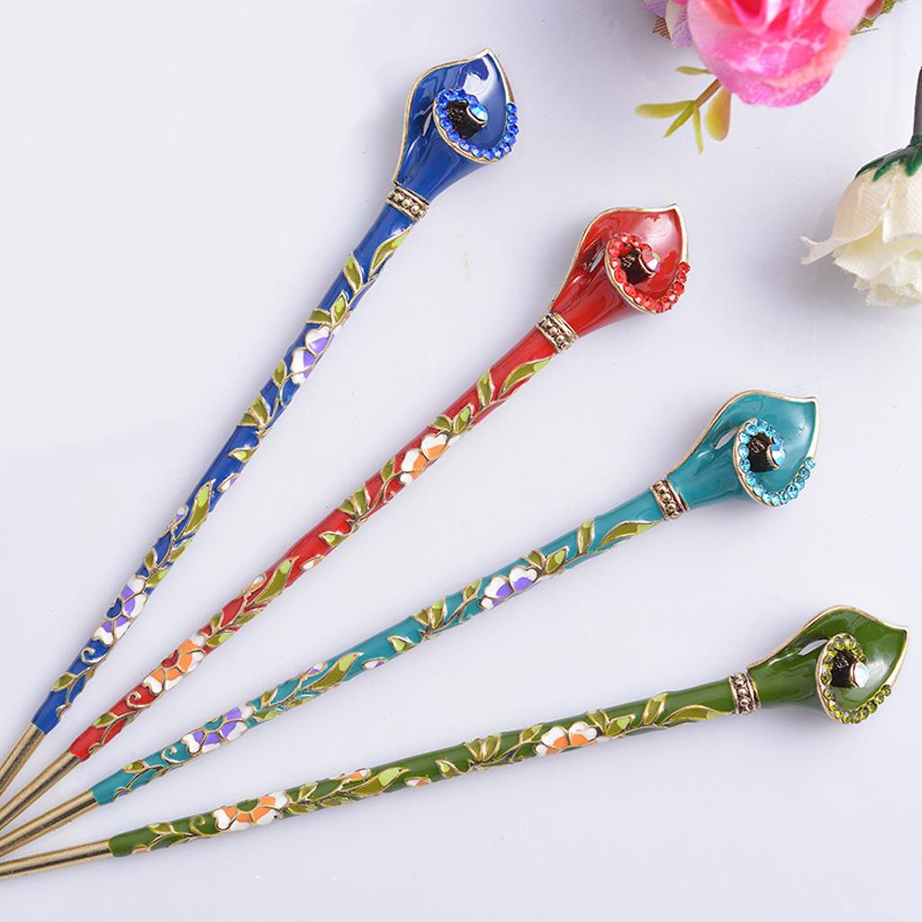 Vintage Hair Stick Hair Decor Hair Pin Metal Hair Chopsticks Red