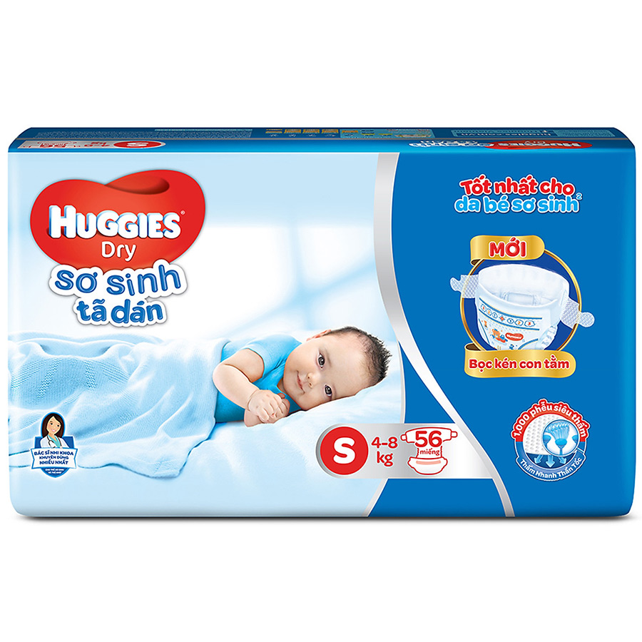 Combo 3 Gói Tã Dán Sơ Sinh Huggies Mới (4-8) kg - Gói 56 Miếng 