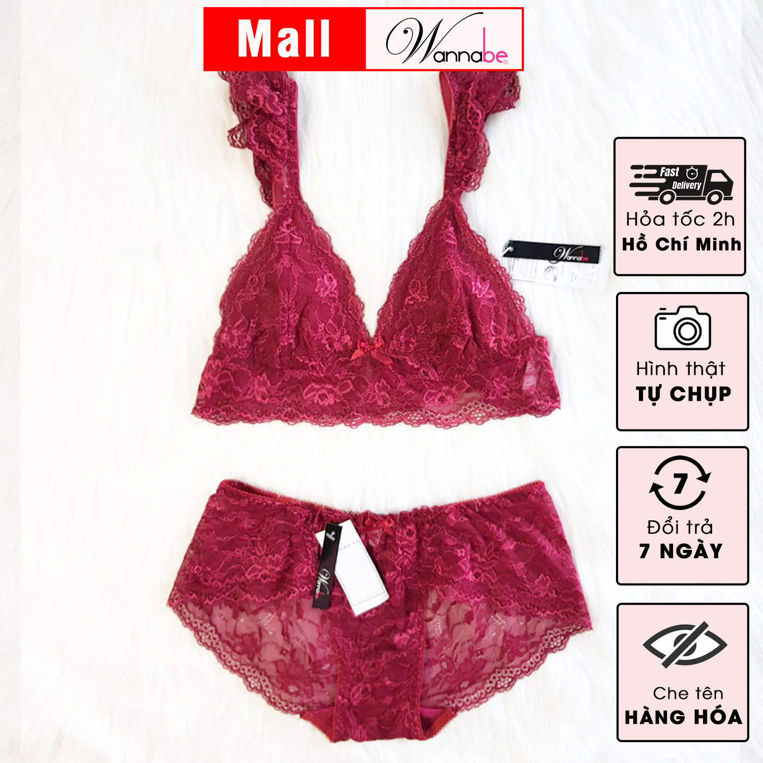 Nội y bộ wannabe, áo ngực bralette cao căp wannabe bor08 dây vai cánh tiên quần lưng vừa nữ tính gợi cảm