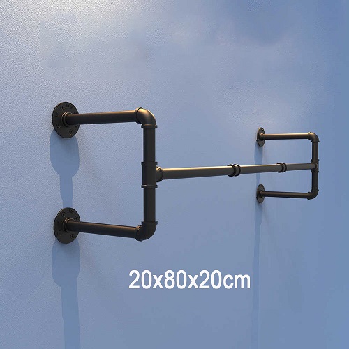 Kệ ống nước Kệ treo gắn tường kiêm giá treo quần áo 20x80x25cm Chất liệu gỗ , ống sắt 3ly cứng cáp trang trí quán và shop