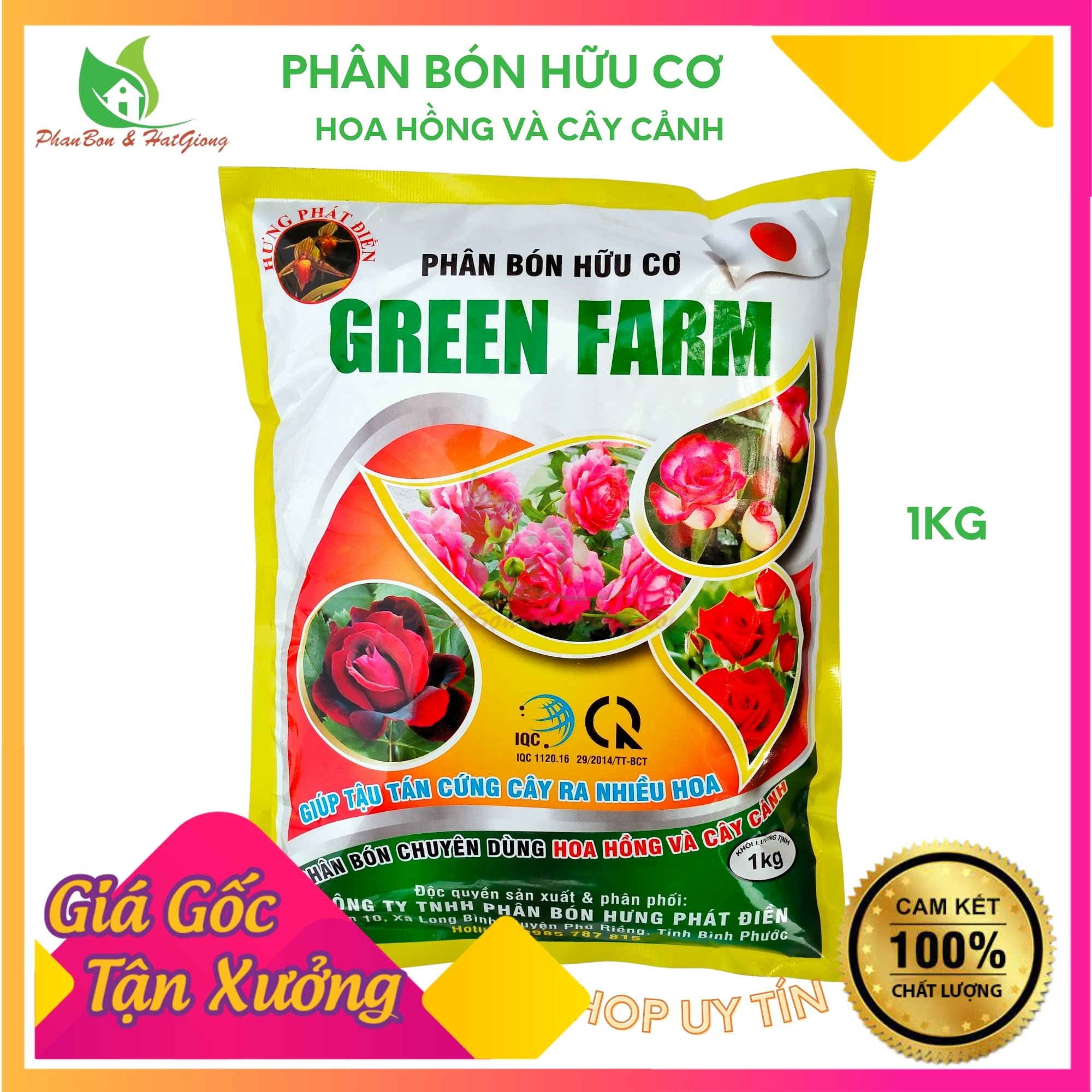 Phân Bón Hữu Cơ Hoa Hồng Phân Bón Hoa Hồng, Cây Cảnh GREEN FARM Gói 1kg - Shop Phân Bón và Hạt Giống