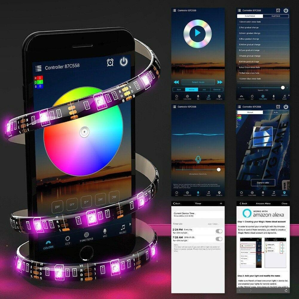 Dây Đèn Led Dài 5M Đổi Màu Đèn Led Trang Trí Phòng Ngủ RGB 5050 Nhiều Màu Điều Khiển Bluetooh Từ Xa