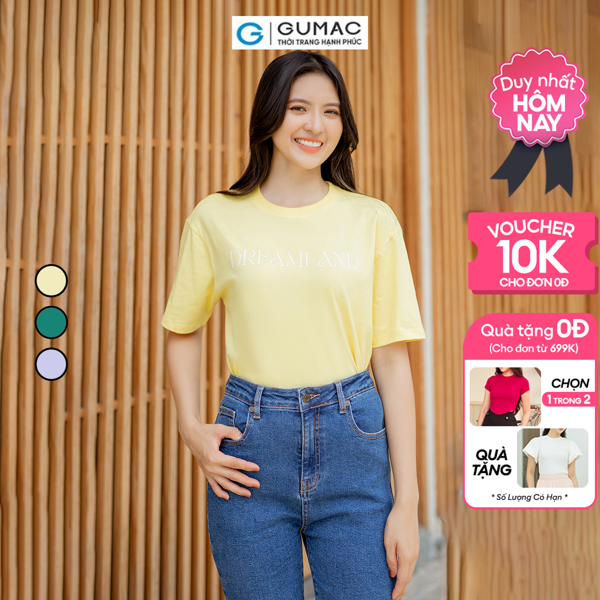 Áo thun nữ cổ tròn tay ngắn in chữ nổi trẻ trung năng động thời trang GUMAC ATD06070