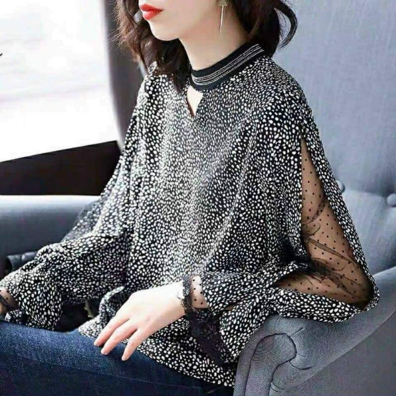 HÀNG NHẬP - ÁO KIỂU LỤA TAY PHỐI REN LƯỚI