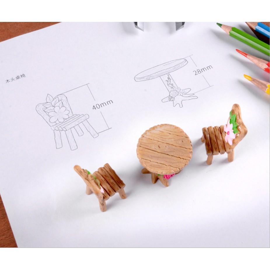 KHO-HN * Bộ bàn ghế dạng mộc trang trí nhà búp bê, bonsai, tiểu cảnh, terrarium, DIY