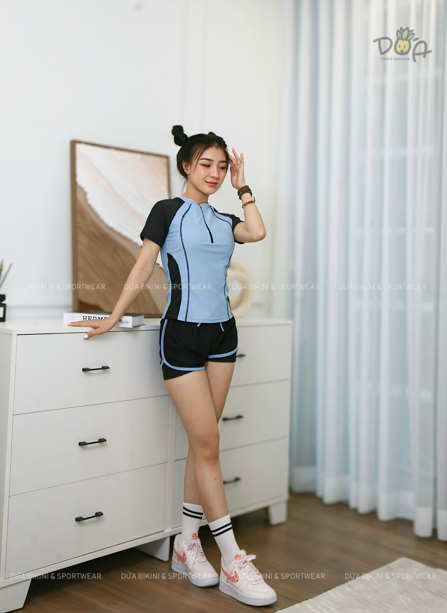 Đồ bơi nữ hai mảnh tay ngắn quần đùi 2 lớp dáng thể thao năng động đi bơi | DỨA BIKINI &amp; SPORTWEAR