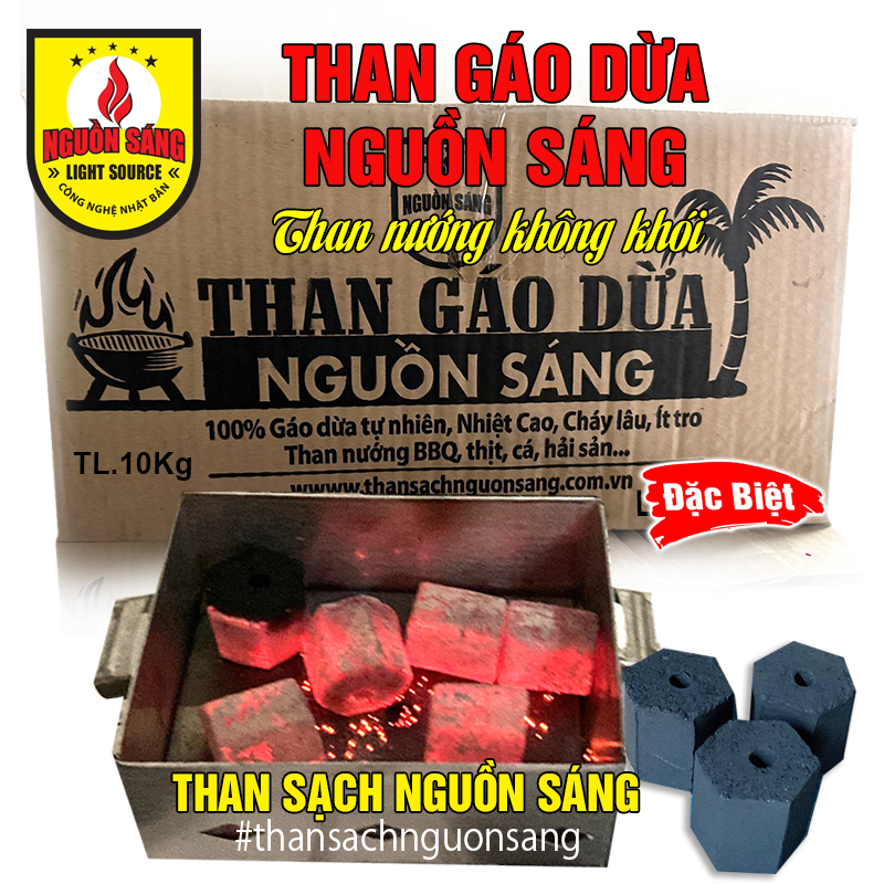 10kg - Than Gáo Dừa Nguồn Sáng (5x5cm)