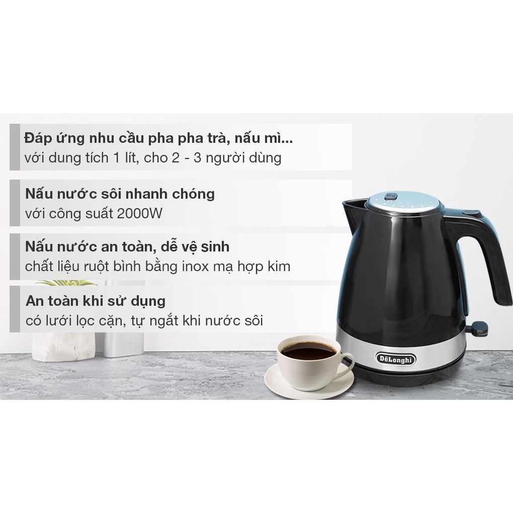 Bình Đun Siêu Tốc Delonghi KBLA2000.BK - Đen - Hàng Chính Hãng