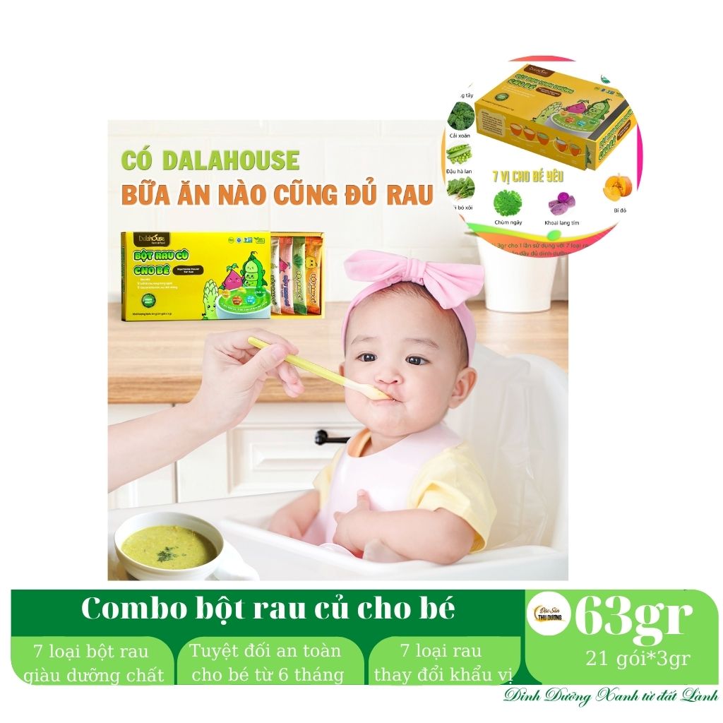 COMBO BỘT RAU DINH DƯỠNG CHO BÉ - COMBO 21 GÓI GỒM 7 LOẠI RAU DINH DƯỠNG TỪ CHUYÊN GIA DALAHOUSE