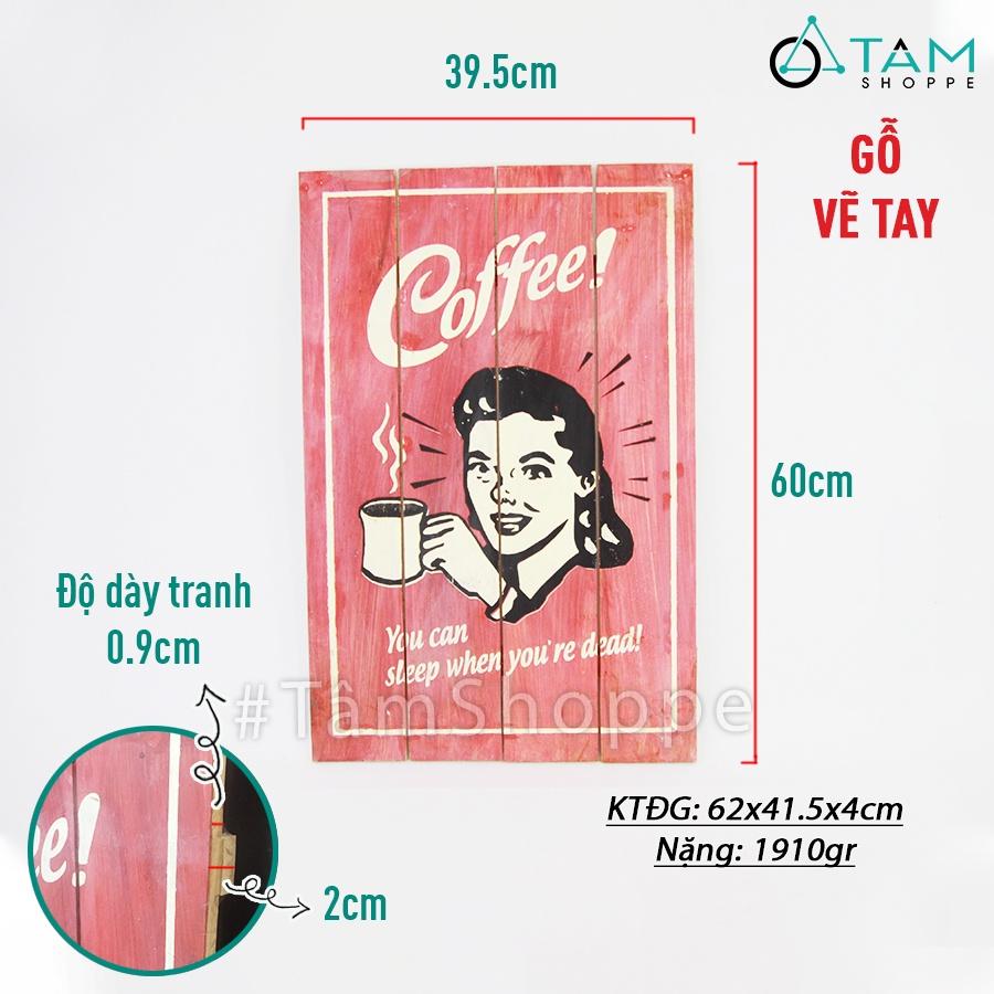 Tranh gỗ vẽ tay Vintage cô gái Coffee TRG-29