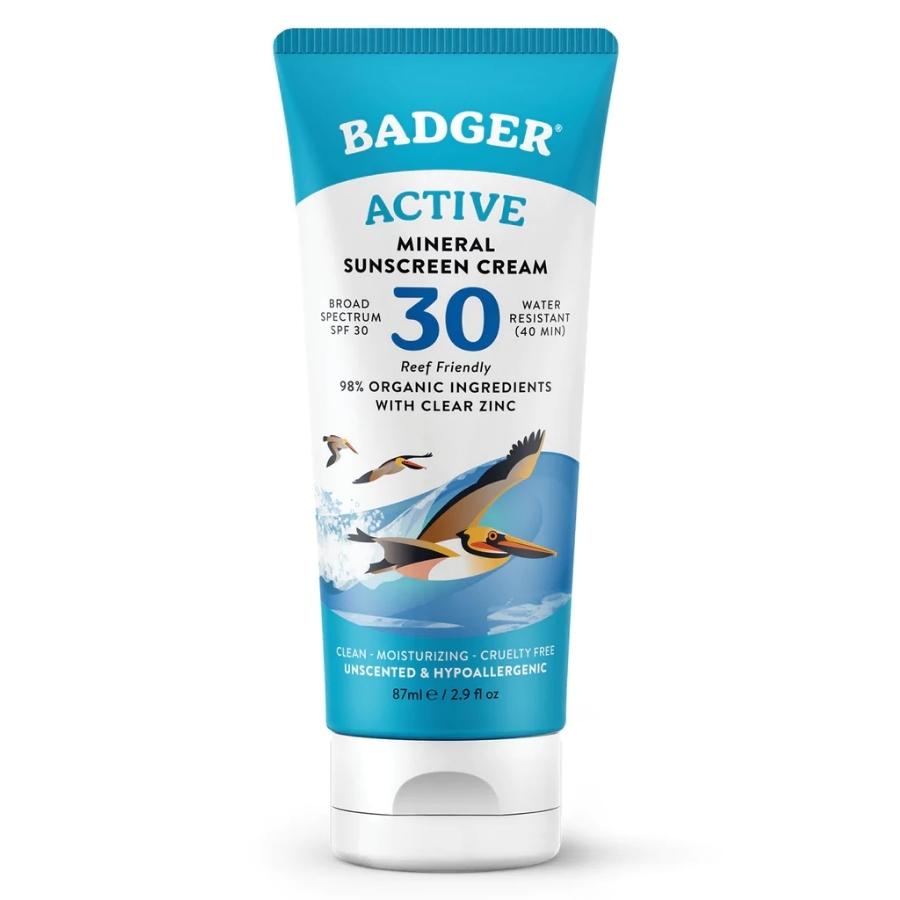 Kem Chống Nắng Thiên Nhiên Badger SPF 30 Clear Không Mùi - Thuần vật lý, phổ rộng broad-spectrum, an toàn cho san hô, 98% thành phần hữu cơ