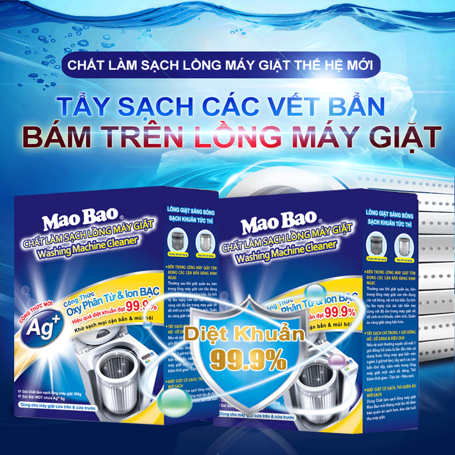 Combo 05 Hộp Chất Làm Sạch Lồng Máy Giặt Mao Bao (306g / Hộp) - Tặng 1 Hộp Bột Tẩy Quần Áo 12gx2 + 1 Chai Nước Giặt Cao Cấp 86g