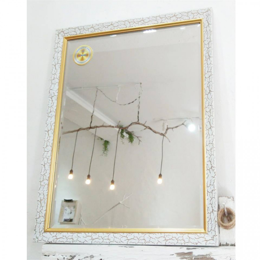 Gương soi cao cấp khung viền trắng hoa văn KT 40x50 cm