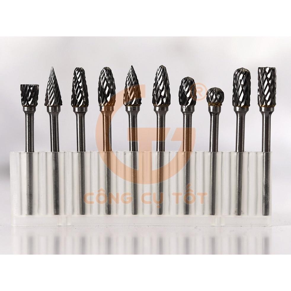 Bộ 10 đầu doa trạm khắc gỗ vonfram cỡ 4/5/6mm trục cốt 3ly