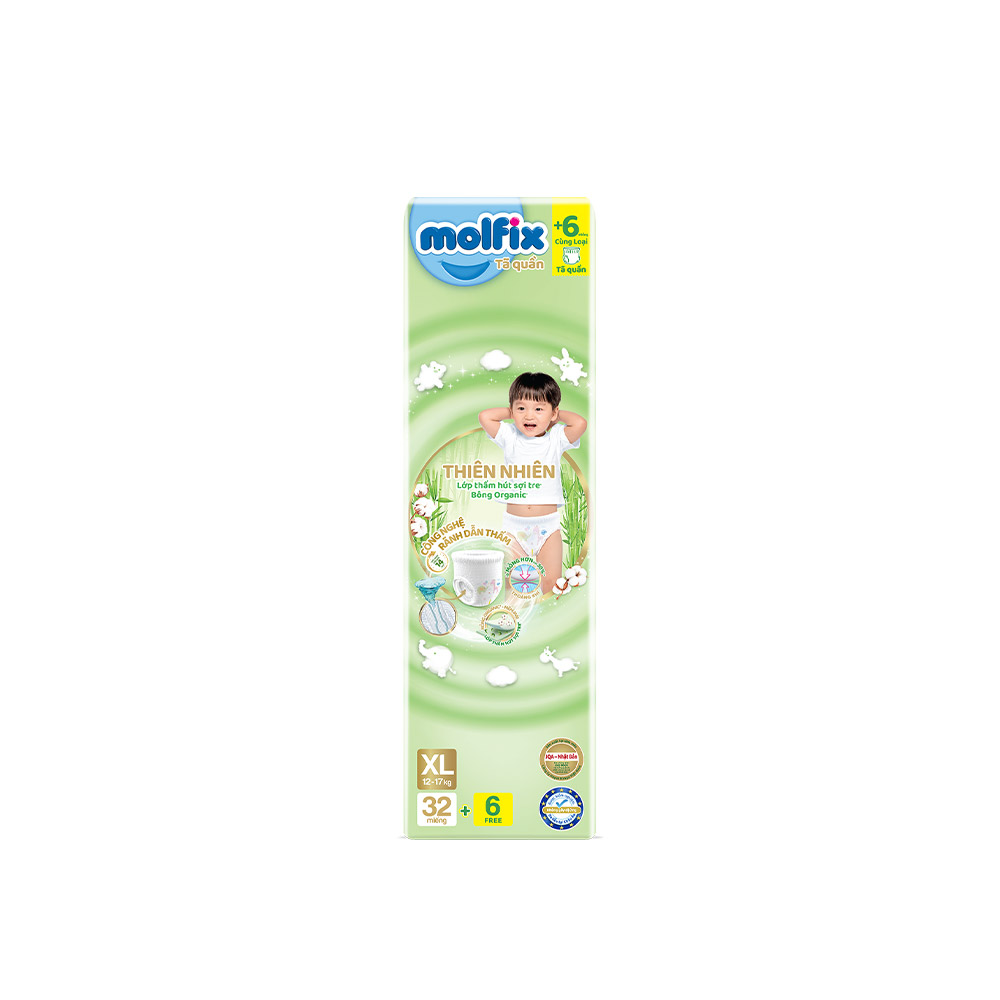 Tã/bỉm quần Molfix Thiên nhiên Jumbo XL - Gói 34+6 miếng