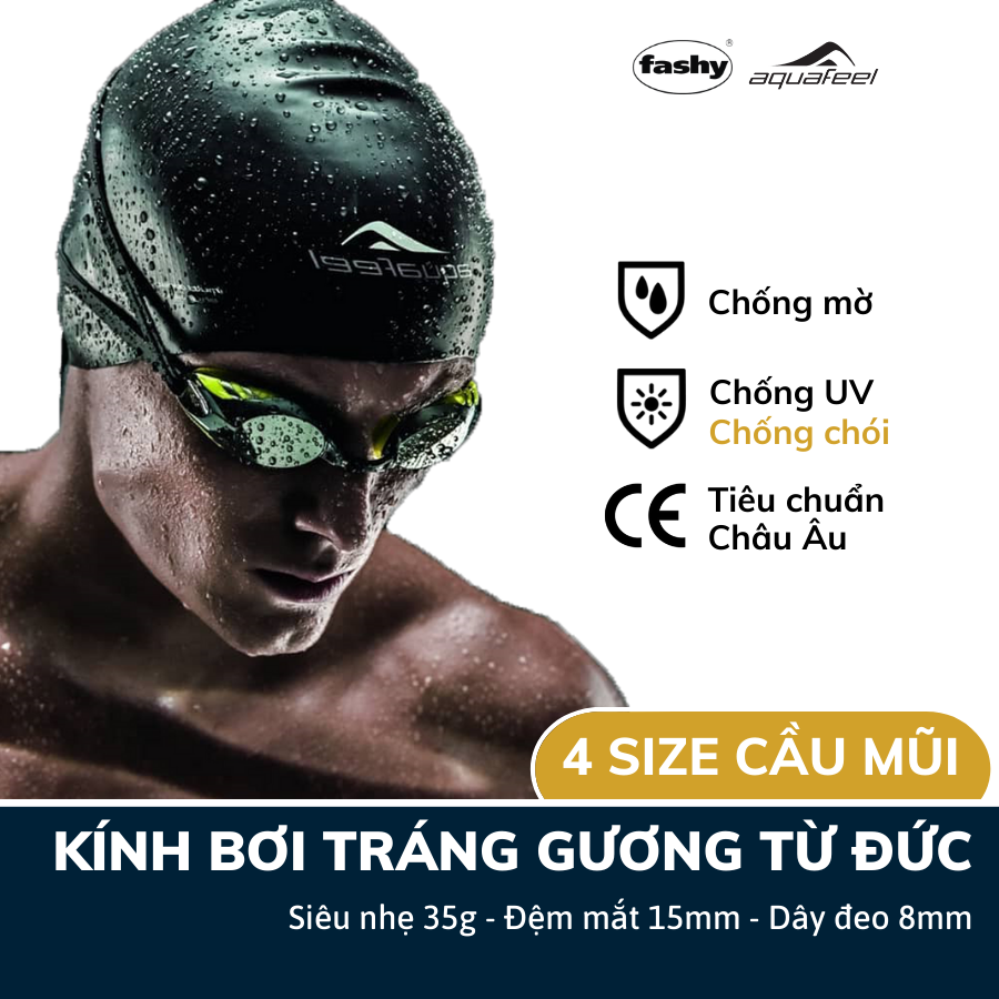 Kính bơi chuyên nghiệp nhập khẩu từ Đức Aquafeel dòng &quot;Glide Mirrored&quot; siêu nhẹ, tiêu chuẩn Châu Âu, phù hợp để tập luyện và thi đấu dành cho Nam, Nữ, Trẻ em nhiều độ tuổi Freesize