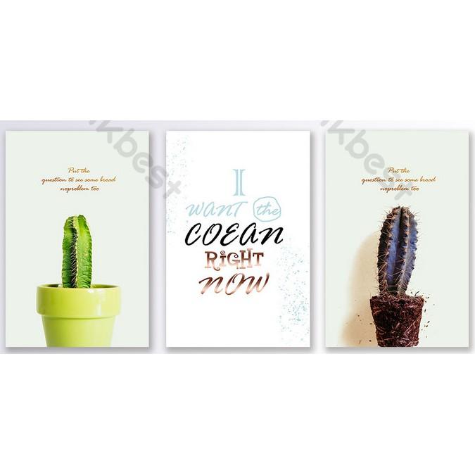 Combo 3 tranh Chậu Xương Rồng, Tranh dán tường 3d trang trí phòng hiện đại MS802035