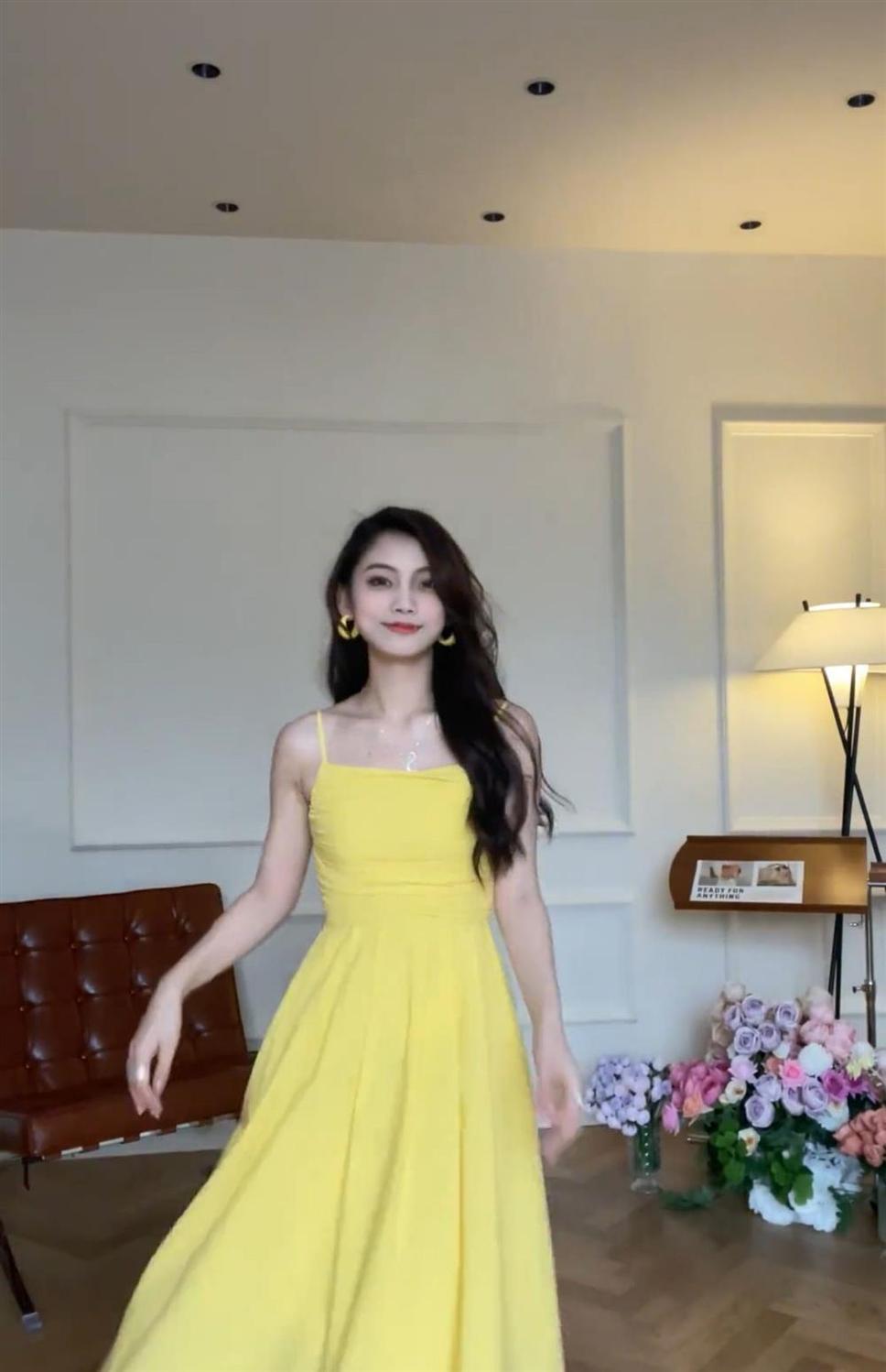 TOBE1SHOP Tea Break French Sling Dress 2023 Mùa hè bờ biển nghỉ mát thắt lưng có vẻ gầy màu vàng một chữ đầm dài