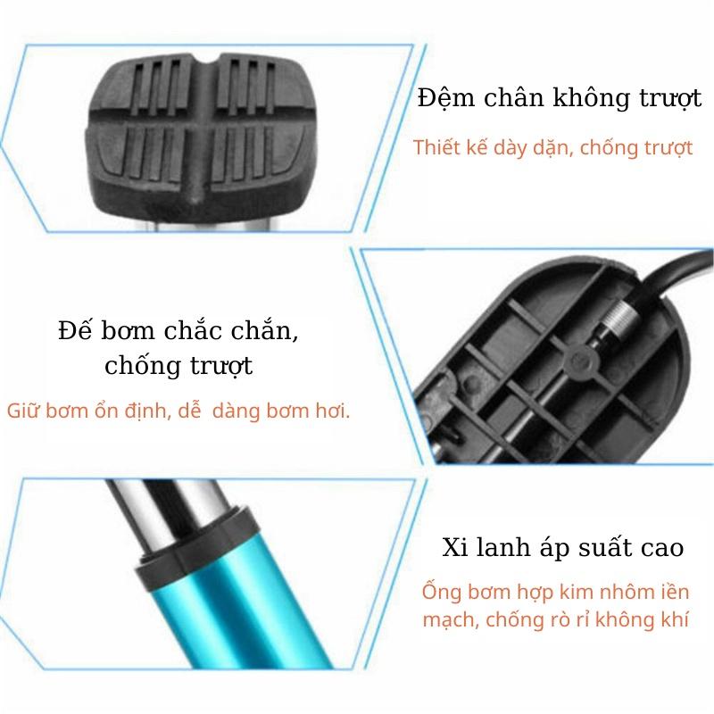 Bơm xe đạp xe máy xe hơi đạp chân di động có đồng hồ đo áp suất