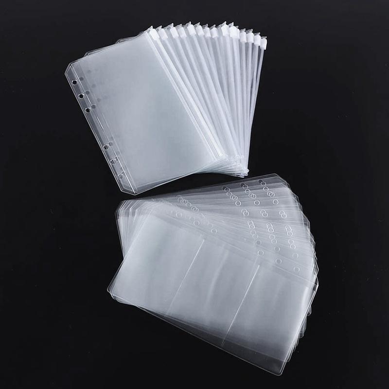 30Pcs Zipper Binder Pockets A6 6-Hole Bussiness Card Sleeves Pages Cash Envelopes Pouch Loose Leaf Bags Binder Planner