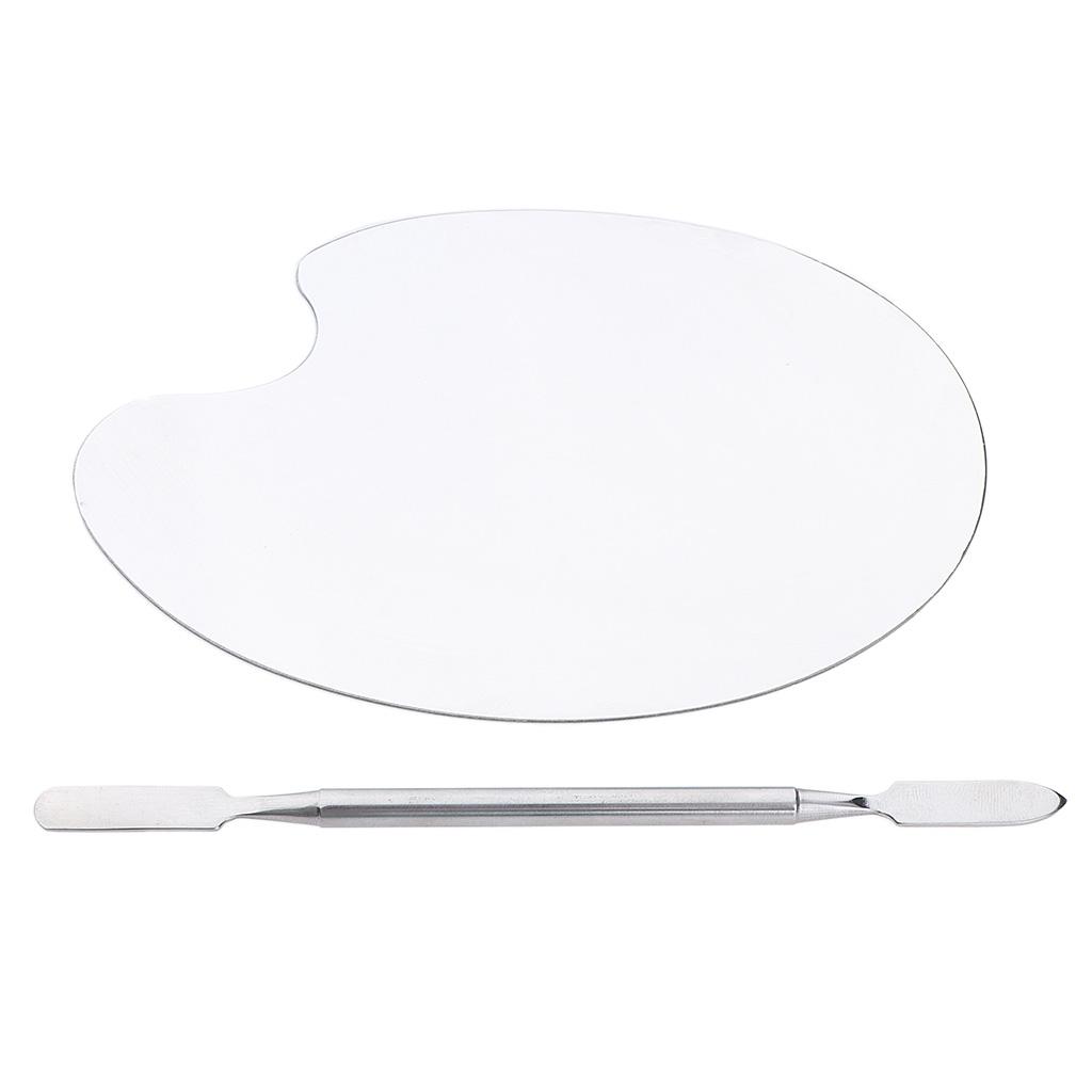 2x Stainless Steel Palette Nail Art Gel Polish Cosmetic Makeup Foundation Mixing Paint Plate DIY Manicure Tool 12.5x9 cm