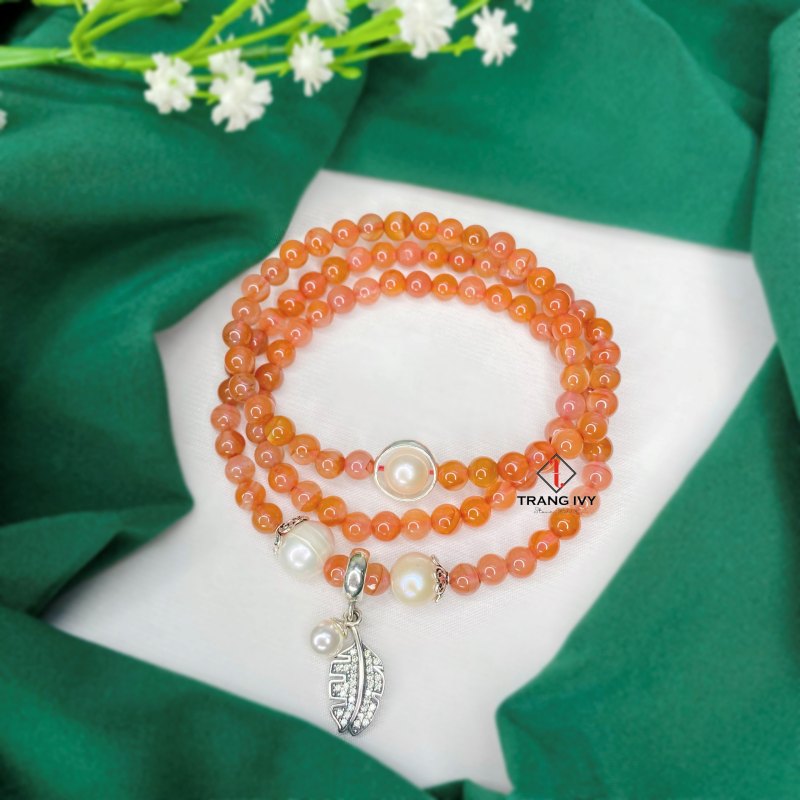 Vòng Tay Mã Não Nam Hồng Mix Ngọc Trai Và Charm Bạc