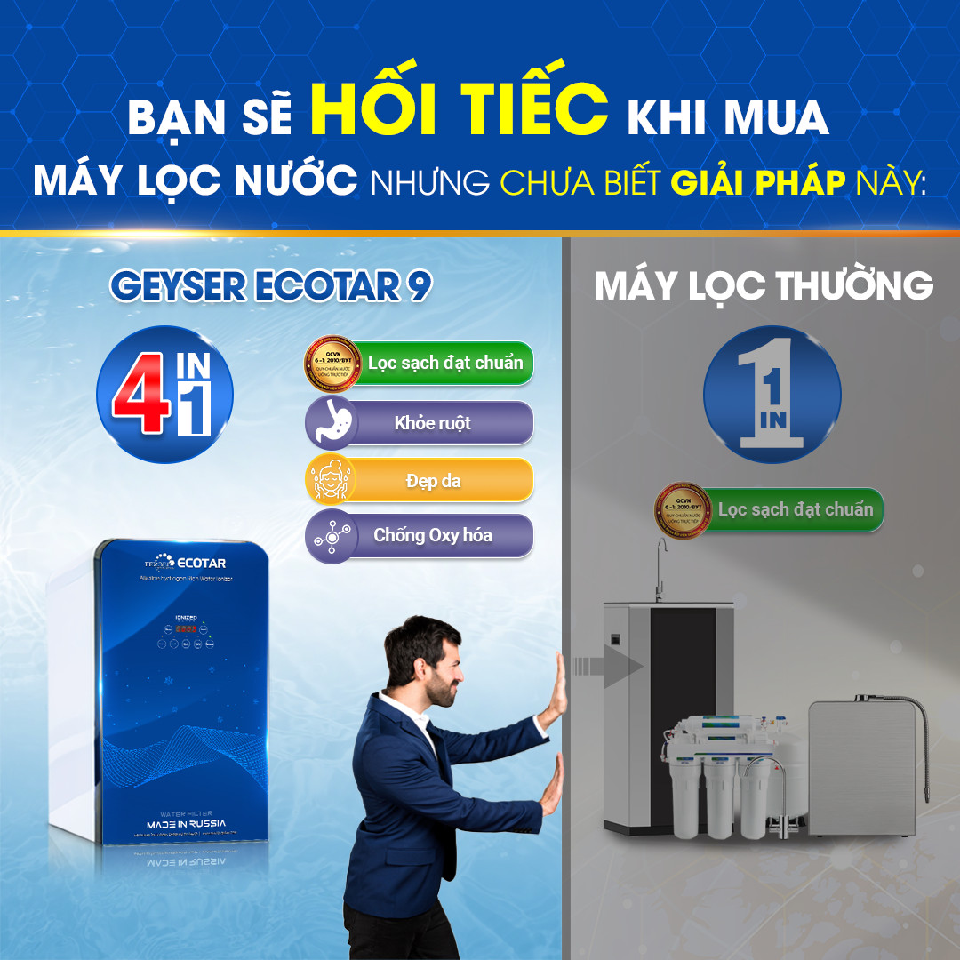 Máy lọc nước ion kiềm giàu hydro Geyser Ecotar 9 - hàng chính hãng