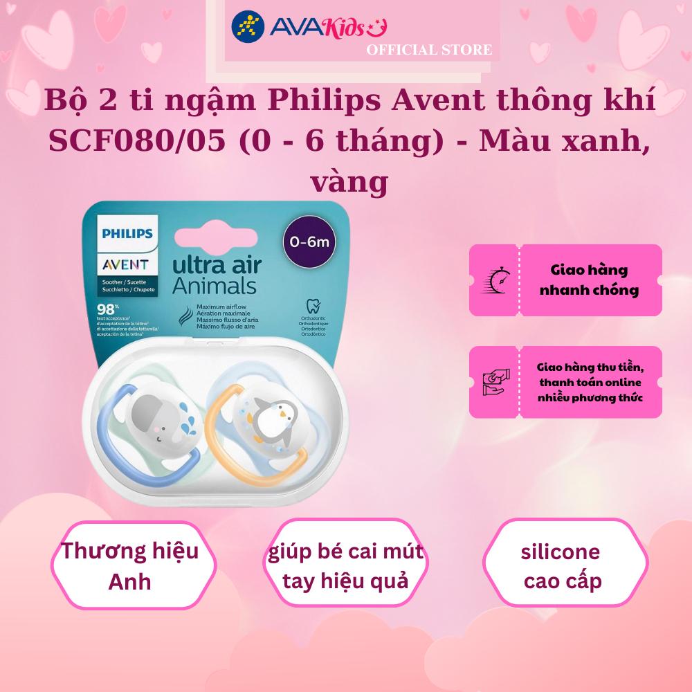 Bộ 2 ti ngậm Philips Avent thông khí SCF080/05 (0 - 6 tháng) - Màu xanh, vàng