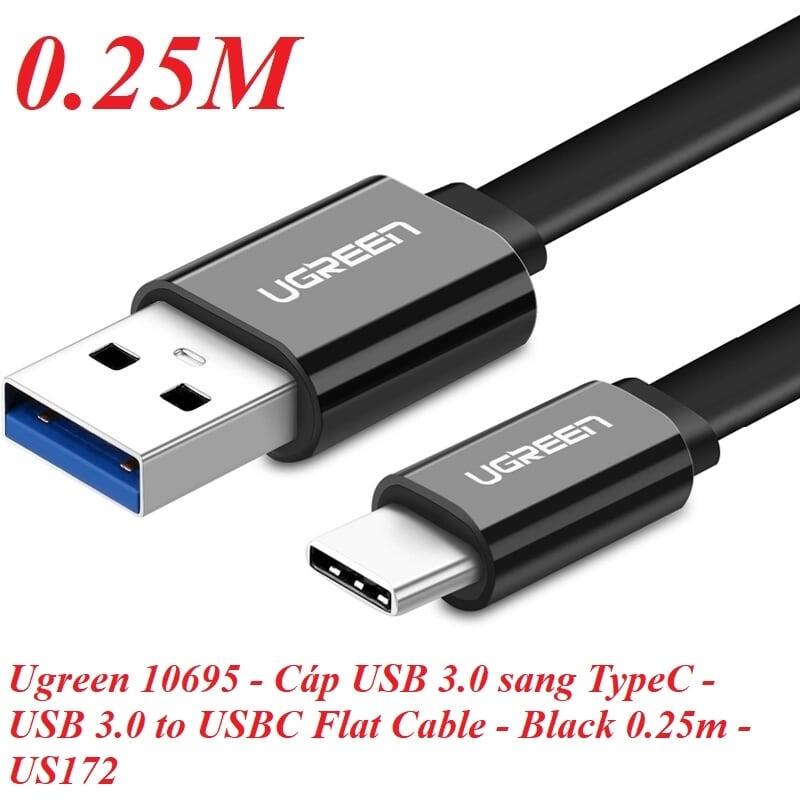 Ugreen UG10695US172TK 0.25M màu đen Cáp USB TypeC sang USB 3.0 cáp dẹt - HÀNG CHÍNH HÃNG