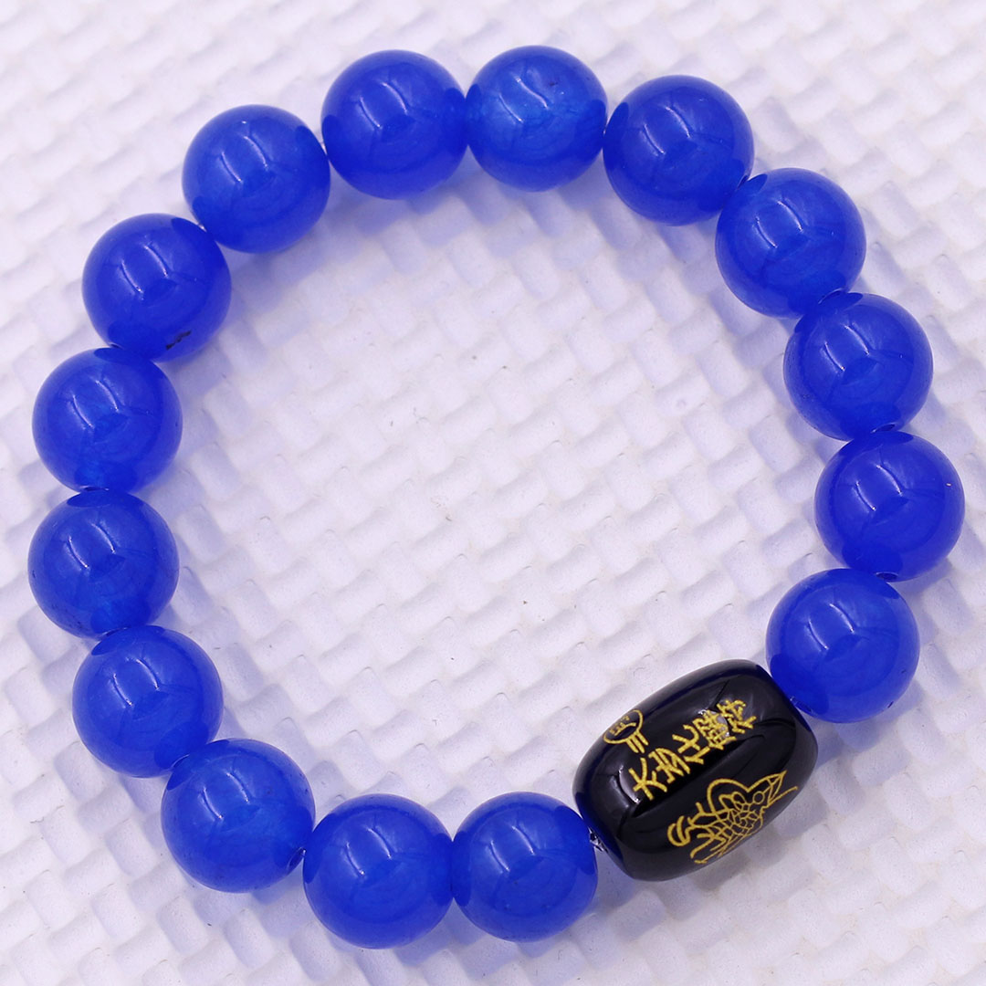 Vòng chuỗi đeo tay đá thạch anh xanh dương 10 ly charm giải thái tuế phù, vòng chuỗi phong thủy, giải năm hạn thái tuế